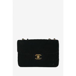 Pre-loved Chanel™ Black Velvet Chevron Quilted Jumbo XL Maxi Flap